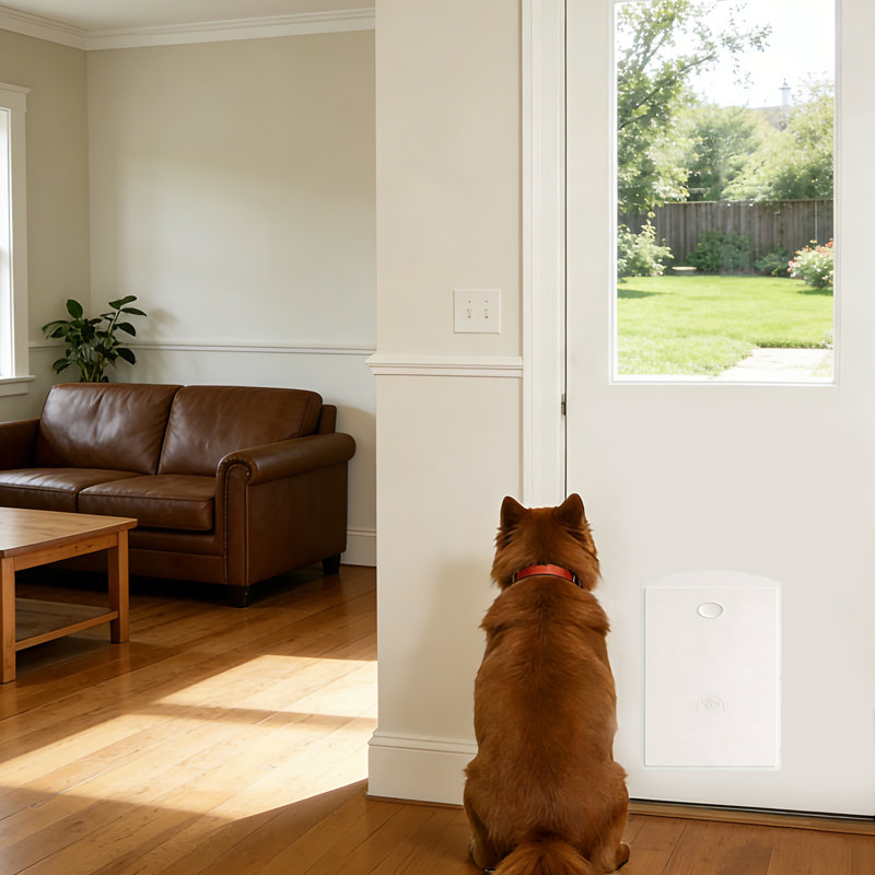 Dalle de porte d'entrée avec cadre - 1 porte en verre transparent et magnétique pour animaux, bois massif apprêté blanc