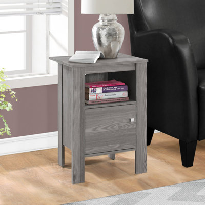 Table d'appoint, côté, bout, table de chevet, lampe, rangement, salon, chambre à coucher, stratifié gris, transitionnel