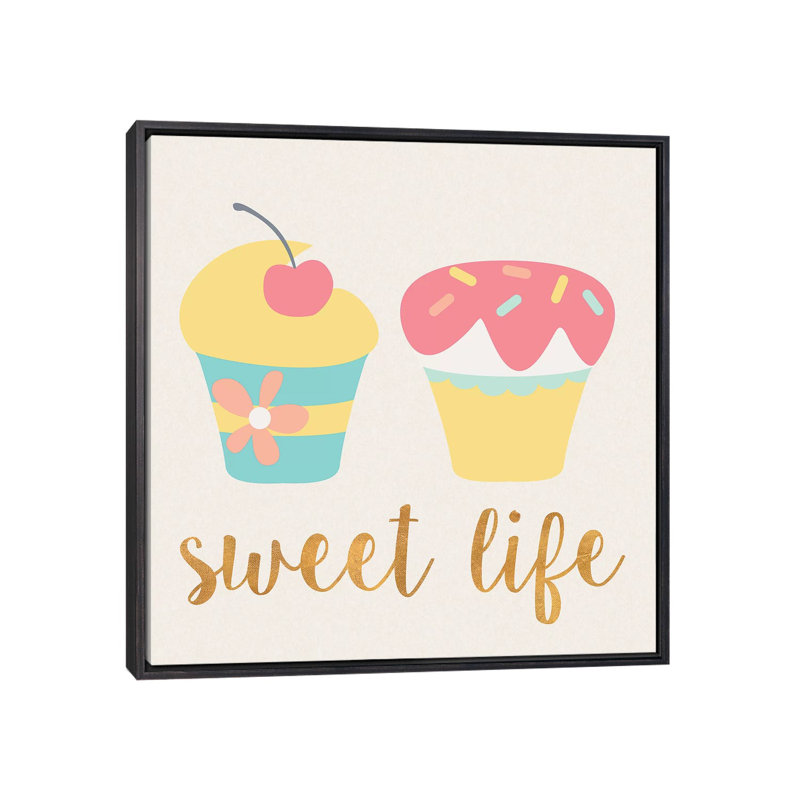 Cupcakes I - impression d'art graphique, Toile avec cadre noir patiné, Pas de tapis, H 18 po x l 18 po x 1,5 po