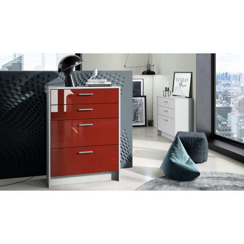 Mclawhorn 4 Drawer 76Cm W Chest Of Drawers, White/Bordeaux