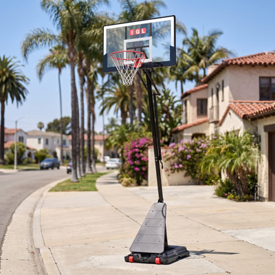 IGL 47" Portable Height-Adjustable Basketball Hoop, Adjustable Height from 5.3 FT to 10 FT, 47" Shatter-Resistant Backboard, Indoor & Outdoor Use