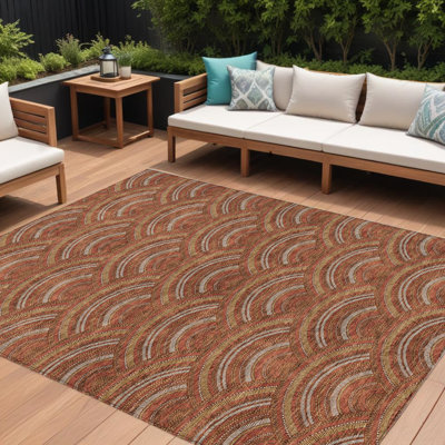 Tapis intérieur lavable à motif géométrique or et ivoire orange 8 pi x 10 pi