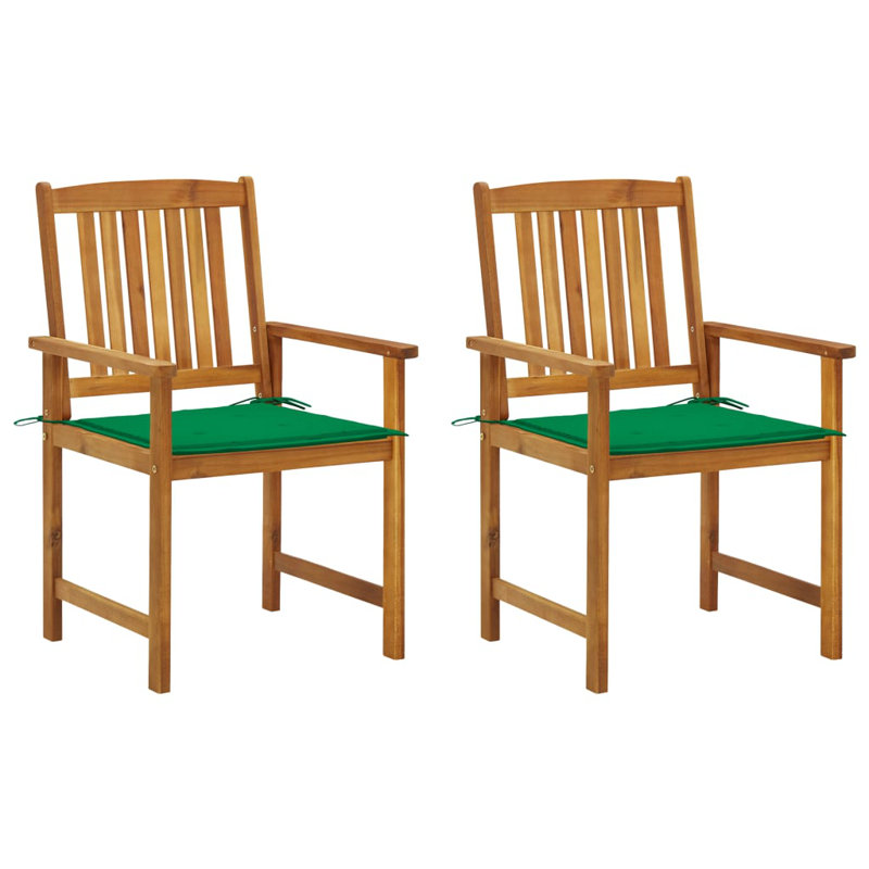 vidaXL Patio Chairs with Cushions 2 pcs Solid Acacia Wood, Green, Natural