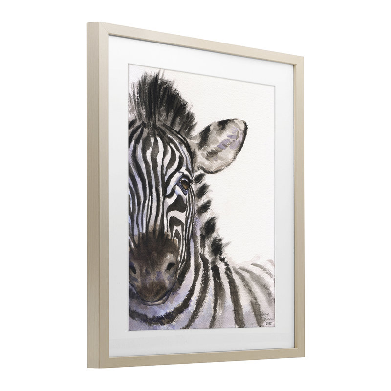 Portrait de zèbre sur blanc, reproduction sous verre, conception de George Dyachenko, H 21 po x l 17 po