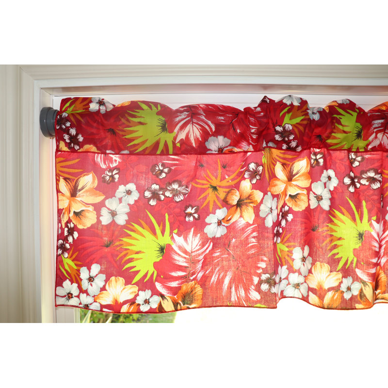 Tropical Hawaiian Print Window Valance, Red, 24" W x 58" L