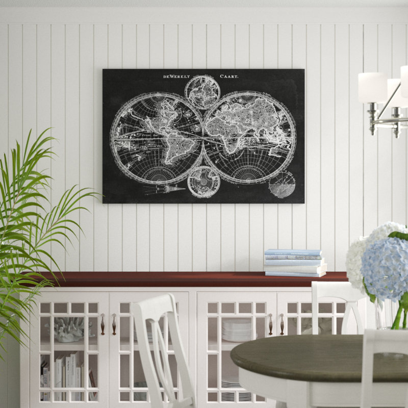 «Charcoal World Map», impression sur toile, H 32 po x l 48 po