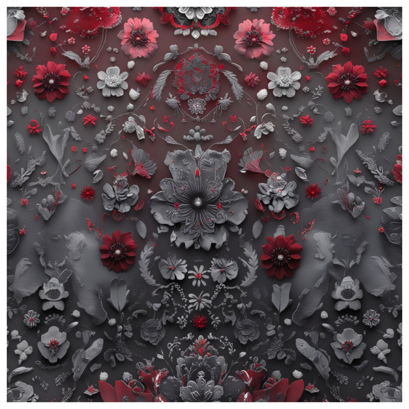 Édredon rouge à motif floral, Grand lit