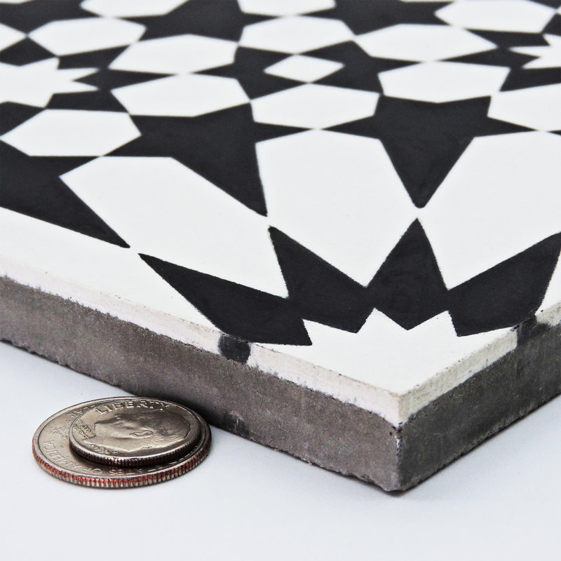Agdal 8" x 8" Cement Patterned Wall & Floor Tile, Black/White