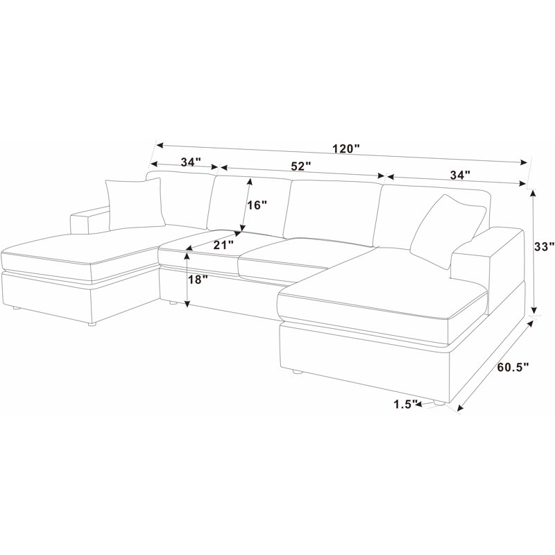 Canapé modulaire en U à double méridienne en velours côtelé, Beige