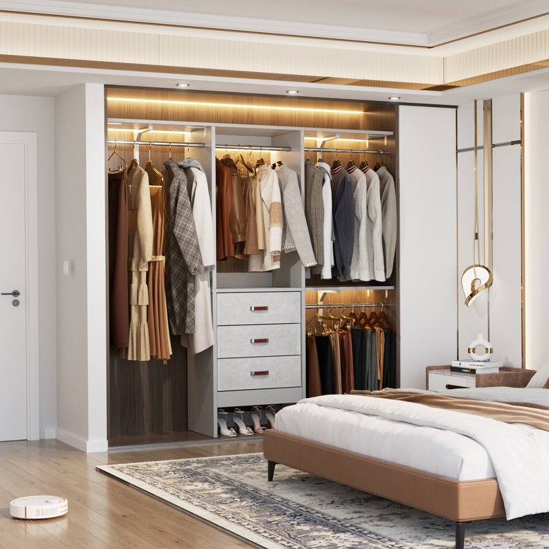 19'' - 60'' W Closet System with Drawers and Hanging Rods(Cut to Fit), Gray