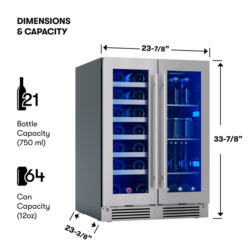 Zephyr Presrv 24" 21-Bottle and 64-Can Dual Zone Wine and Beverage Cooler