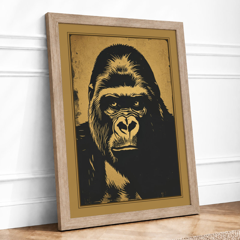 Gorilla Stare Rustic - Framed Print, Oak, A4 - 29.7 x 21.0 cm