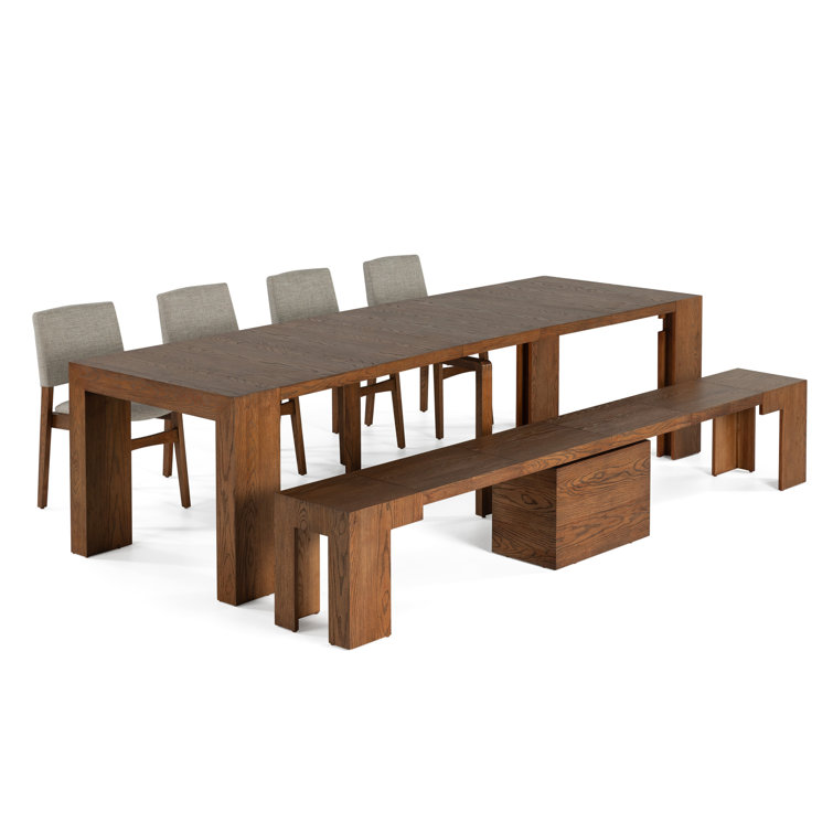 Transformer Table Extendable Dining Set - Table + Bench + 4 Chairs - 2 To 12 People - American Walnut