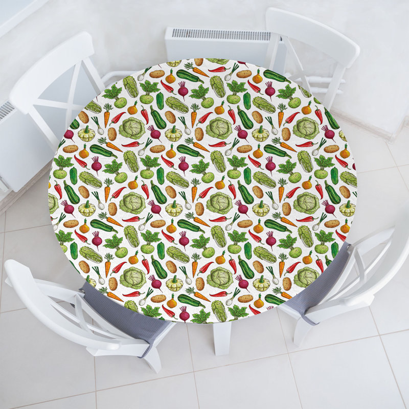 Bungalow Rose Vegetables Fitted Round Tablecloth Diameter Multicolor, 64.17" Round