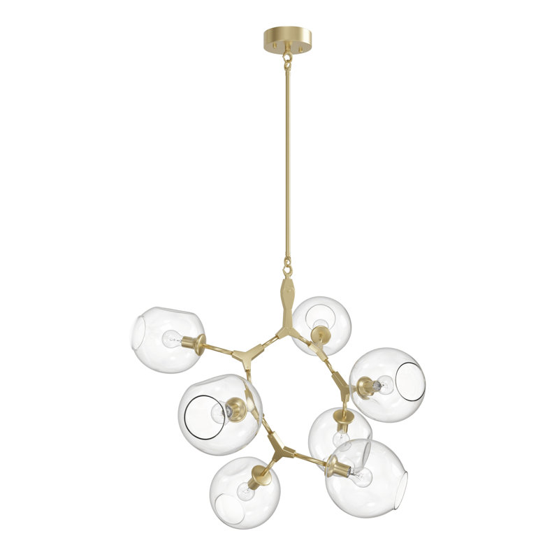Maclean 7 - Light Dimmable LED Sputnik Modern Linear Chandelier, Brushed Brass