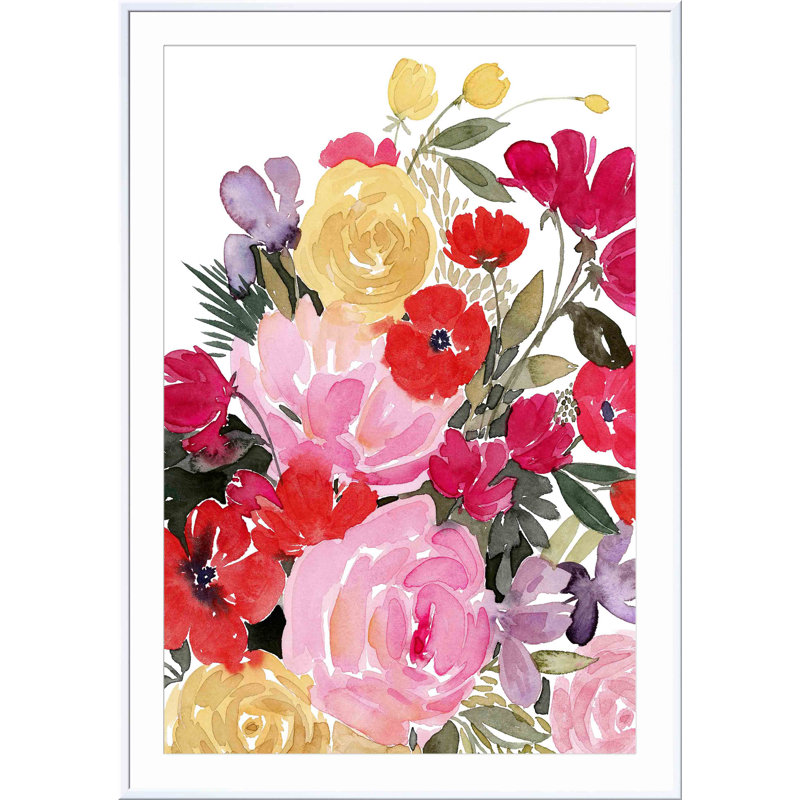«Rainy Day Bouquet I» par Grace Popp - peinture encadrée, H 12 po x l 12 po, Blanc