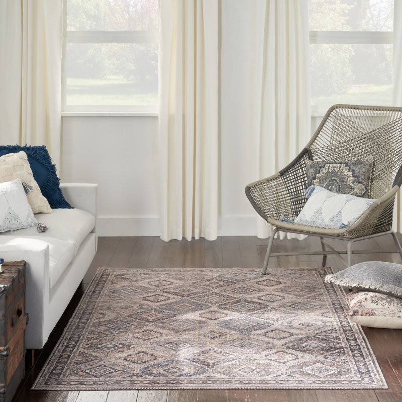 Machine Washable Southwestern Ivory/Gray/Latte Brown Area Rug, Rectangle 4' x 6'