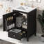 -inch bathroom vanity with sink, soft-closing door, storage rack, and drawer, compact and sleek design in black.