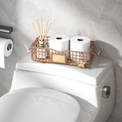 Rosegold Decorative Storage Basket - Stylish Organizer For Bathroom And Office With Cork Base And Wooden Handle