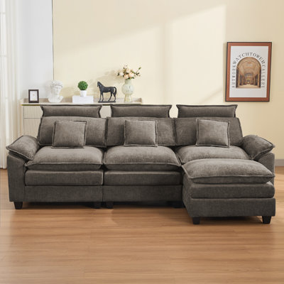 Kingsbridge 103" W Oversized L-Shaped Cloud Sectional with Ottoman & Headrest