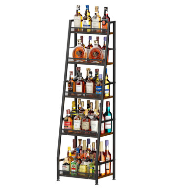 Support à alcool à 5 niveaux pour bar à domicile, bar à liqueur de grande capacité pour la maison, support à vin sur pied pour le whisky, présentoir de bouteilles de vin d'angle avec clôtures pour le salon