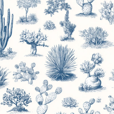 Papier peint adhésif de style botanique à motif de plantes grasses et adhésives amovibles à la main amovible de style rétro mural bleu pour armoires de cuisine de chambre à coucher 24 po x 118 po