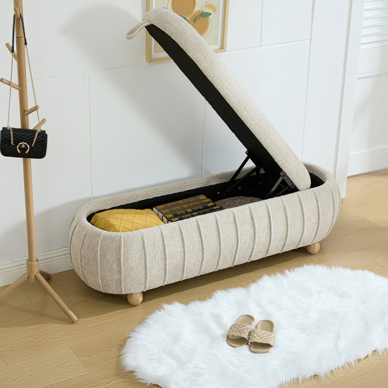 Banc de lit d'appoint rembourré avec couvercle rabattable et rangement intégré, largeur 140 cm (55,12 po), Light Camel