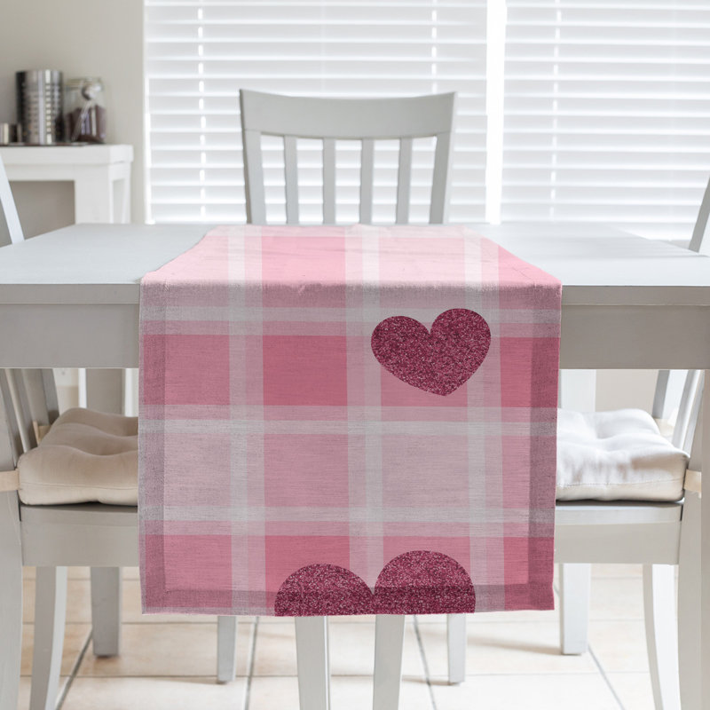 Chemin de table fête du saint-valentin hole hol, L 72 po x l 16 po, Rose / bourgogne, Mélange de coton