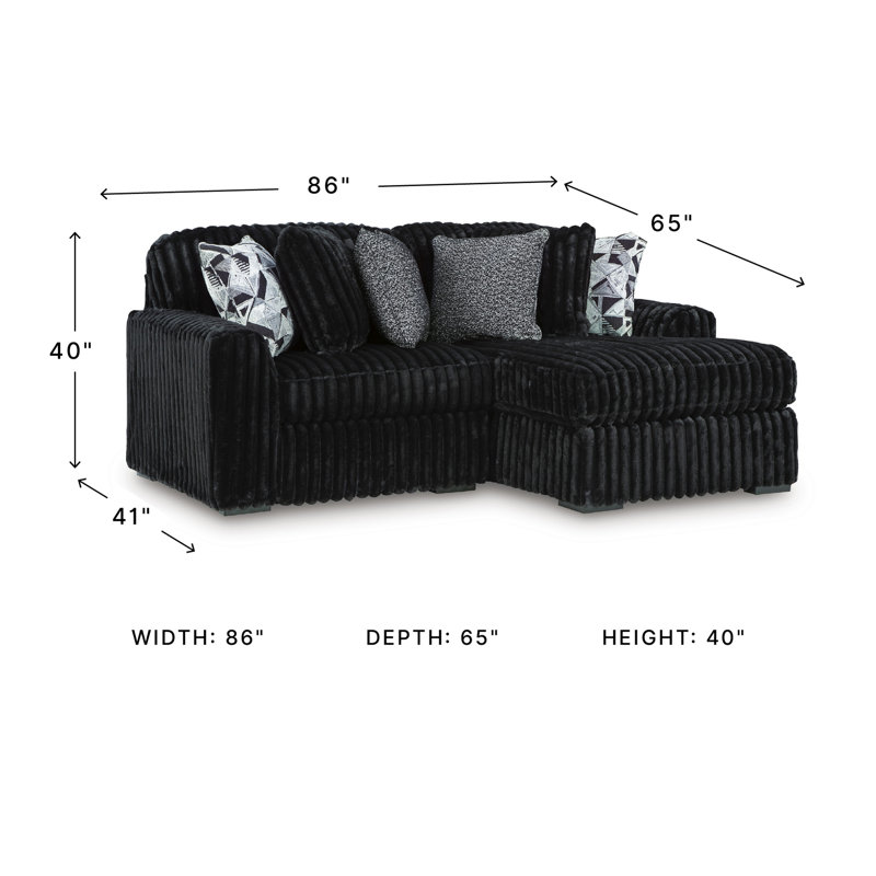 Canapé modulaire 2 pièces avec méridienne Irie, Polyester noir, Orienté à droite