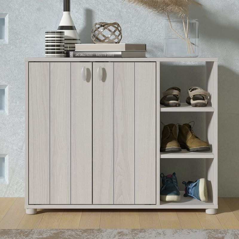 12 Pair Shoe Storage Cabinet, Warm Grey Oak