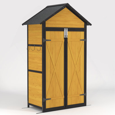 Outdoor Storage Cabinet Weatherproof Wood Storage Shed With Waterproof Roof Lockable Doors Removable Shelves Foldable Table Hooks 69 Inches Garden Tool Shed For Yard And Patio