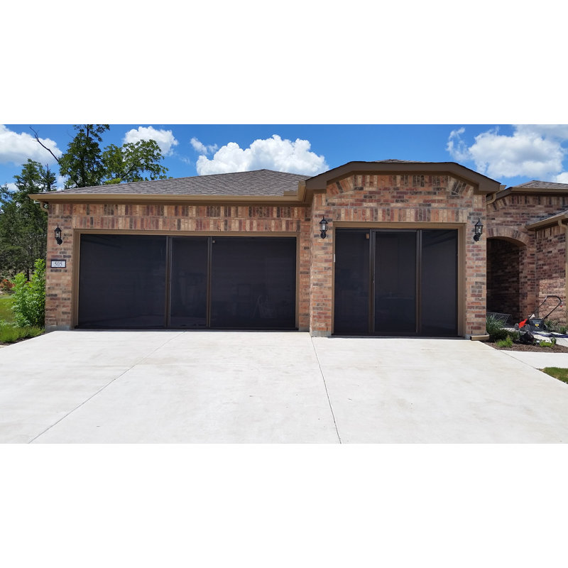 Paravent de porte de garage l 8 pi x H 9 pi, Cadre brun / moustiquaire en fibre de verre gris a, H 9 pi x l 8 pi