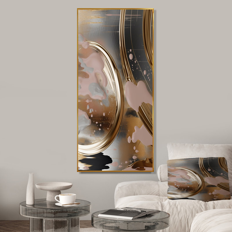 «Abstract Golden Infinity Circles III - Abstract Shapes», art mural, Cadre flottant doré, H 20 po x l 12 po x P 1 po