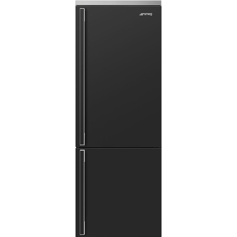 SMEG Réfrigérateur à congélateur inférieur 27,7 po Portofino, Noir mat, Gaucher