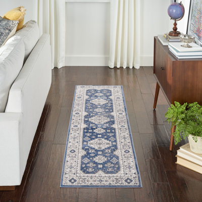 Tapis oriental bleu / gris tissé à la machine