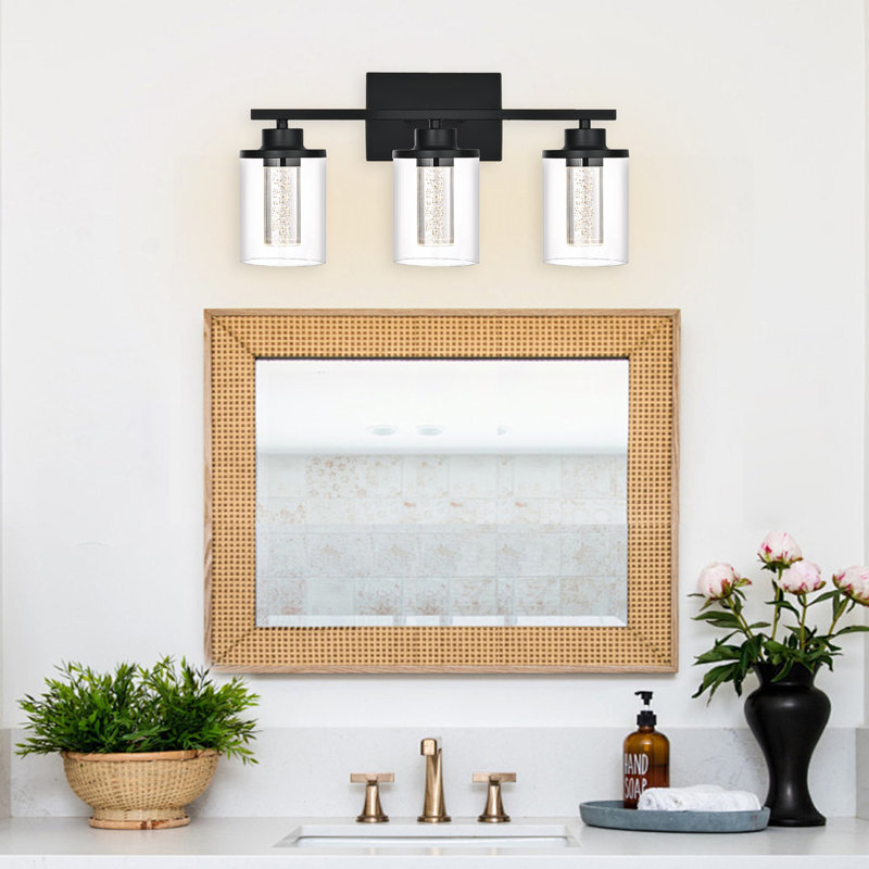 Bathroom Vanity Light 3 Light Bathroom Light Fixture, Clear Glass Shade, Crystal Bubble, Dimmable LED Vanity Light.(Integrated LED Bulbs Included)