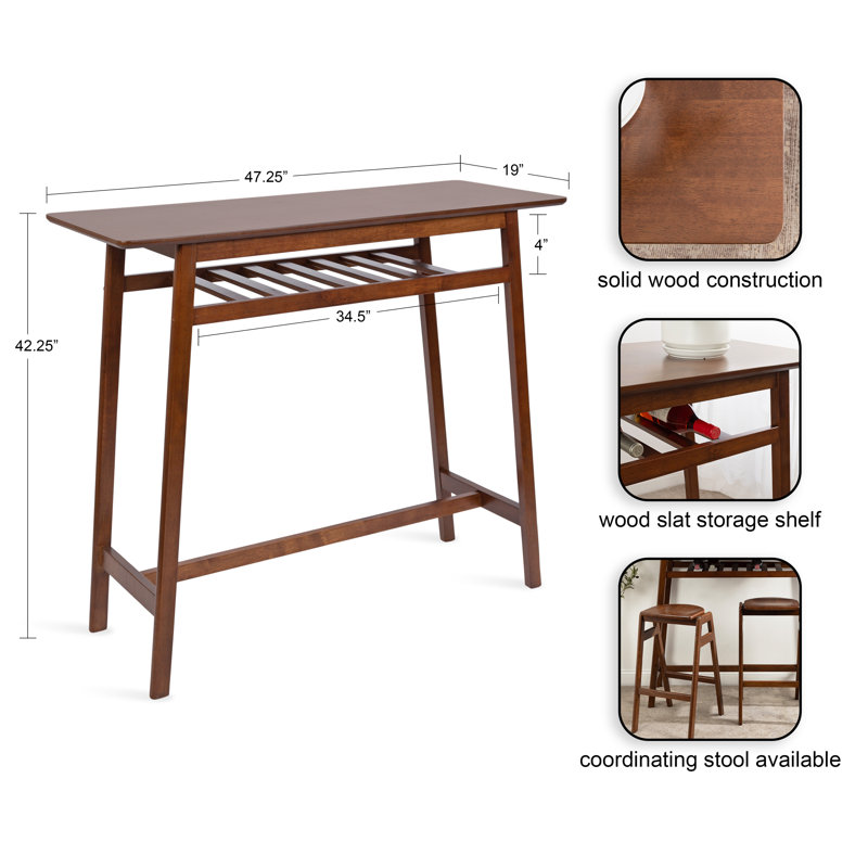 Table bistro rectangulaire avec tablette de rangement