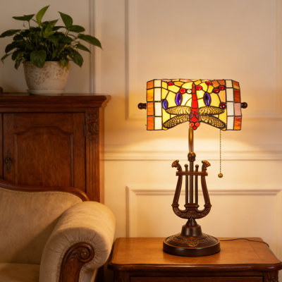 14.2 Inch Vintage Tiffany Style Table Lamp, Handmade Stained Glass Shade