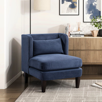 Fauteuil d'appoint de salon en velours côtelé bleu, rembourrage à ressorts ensachés, hauteur 30,3 po, velours côtelé bleu, coussin de siège amovible, poids de 40,77 lb