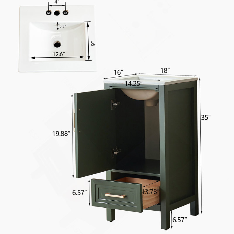 Meuble-lavabo simple autoportant de 18 po avec plateau entièrement assemblé