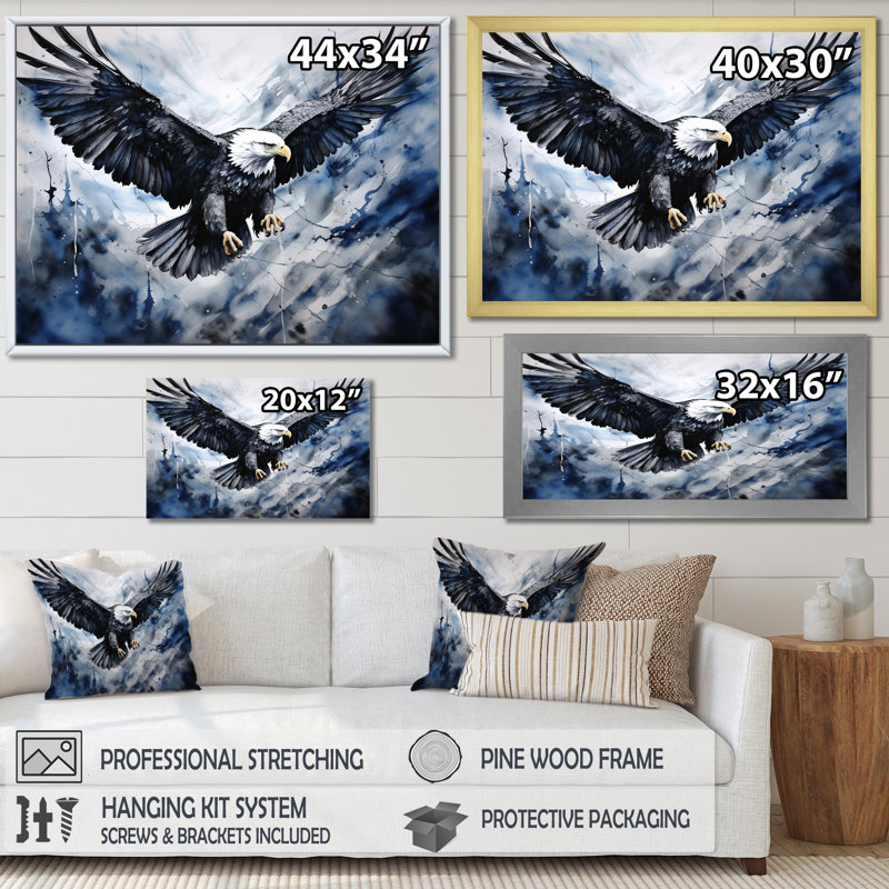 Prismatic Majestic Bold Eagle III sur toile, H 16 po x l 32 po x P 1 po, Cadre simple argenté