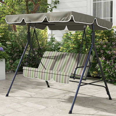 Outsunny 3 Seater Swing Chair with Adjustable Canopy, Green and Grey