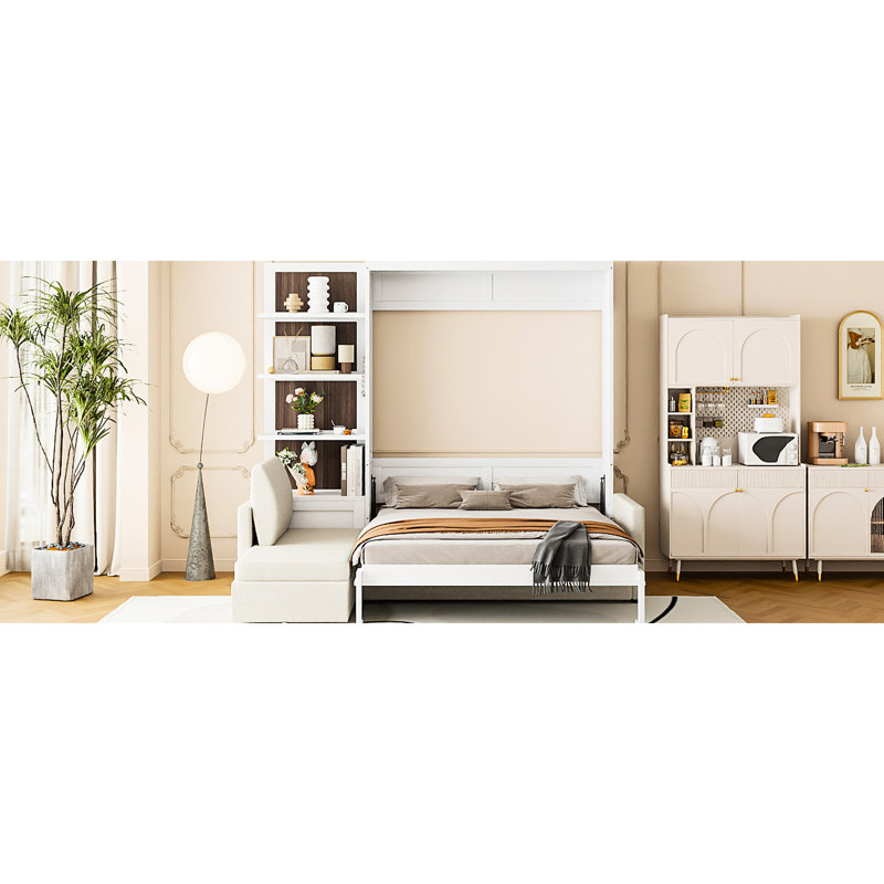 Grand lit blanc avec tablettes, confortable pour la nuit