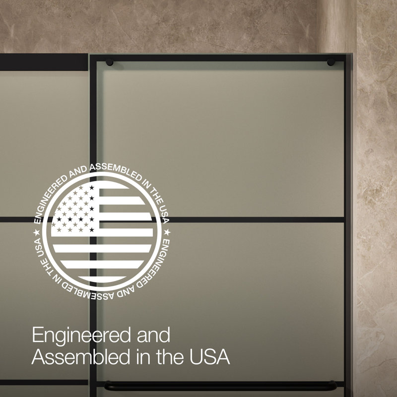 Elate Sliding Bath Door, 56-3/4-In H X 56-1/4 - 59-5/8-In W, With 1/4-In Thick Frosted Glass With Rectangular Grille Pattern