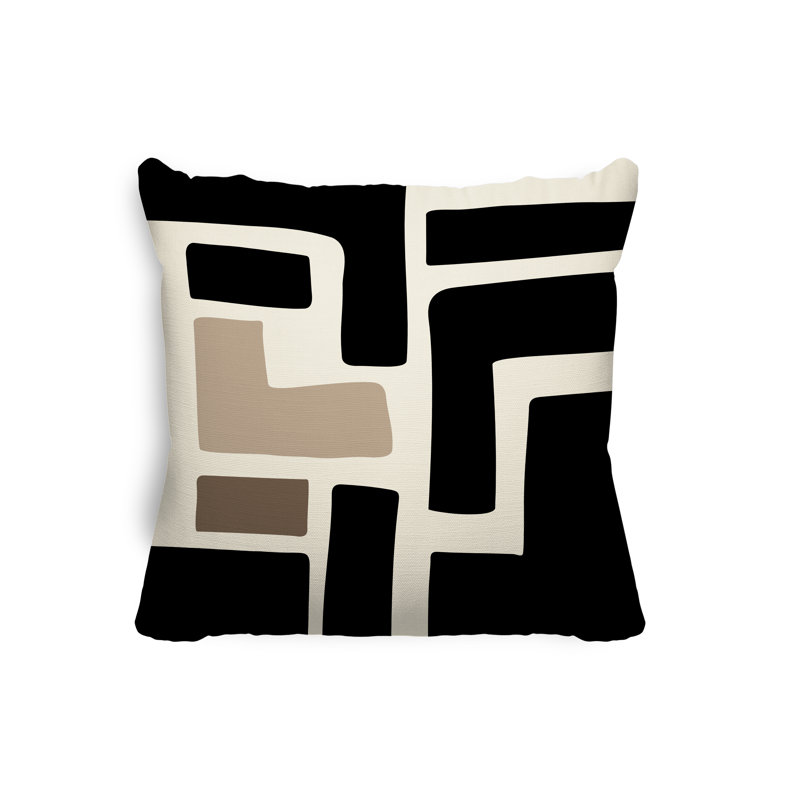 Coussin intérieur / extérieur en polyester filé Banksy, 17 po x 17 po, Noir / Blanc cassé