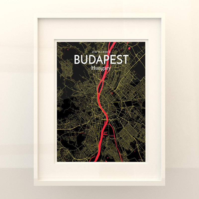 Budapest City Map In Contrast - No Frame Print, 20cm H x 16cm W x 0.05cm D