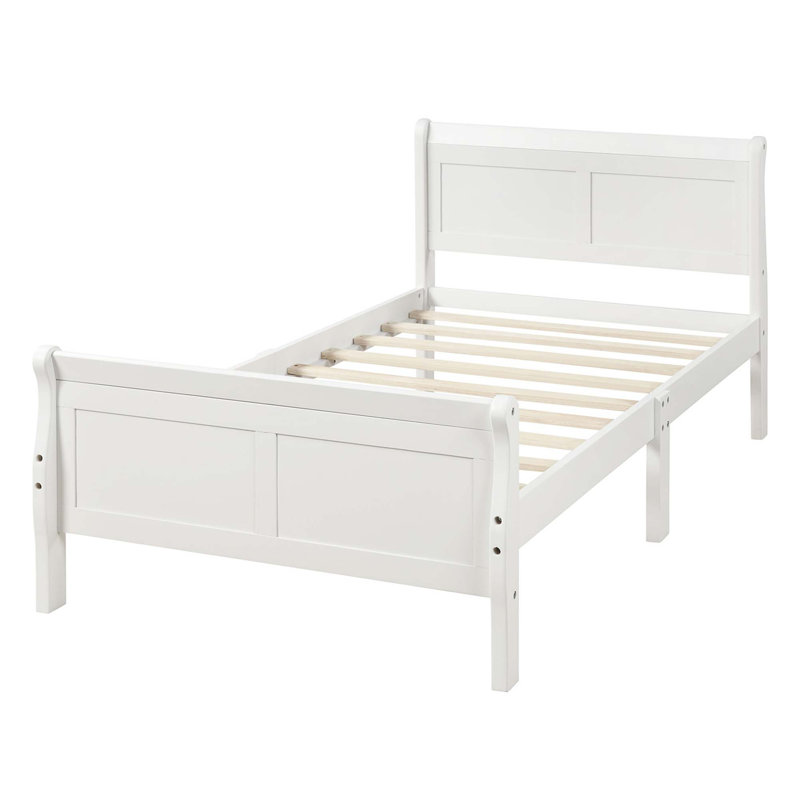 Lit plateforme avec base de lit en bois et sommier avec base de lit et support de lattes en bois, Blanc