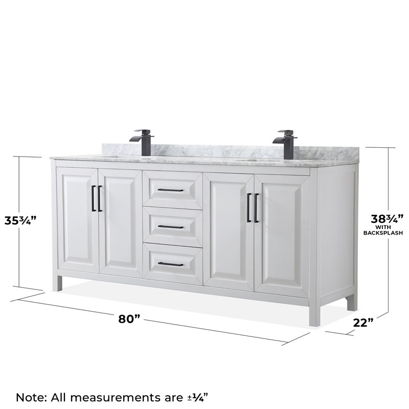 Daria 80'' W Double Vanity, White, Matte Black
