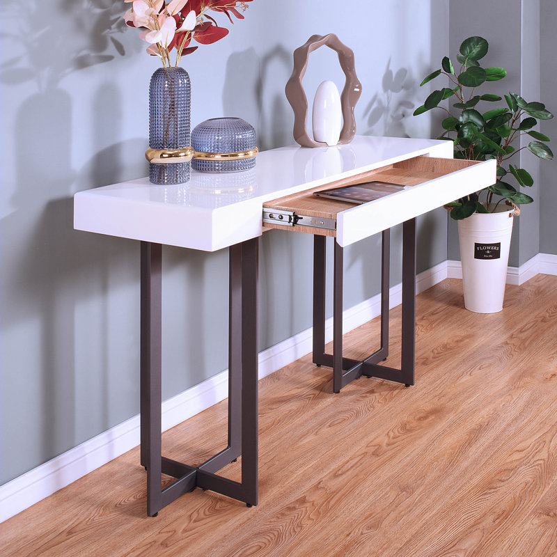 Vasket White and Black Metal Console Table with Storage