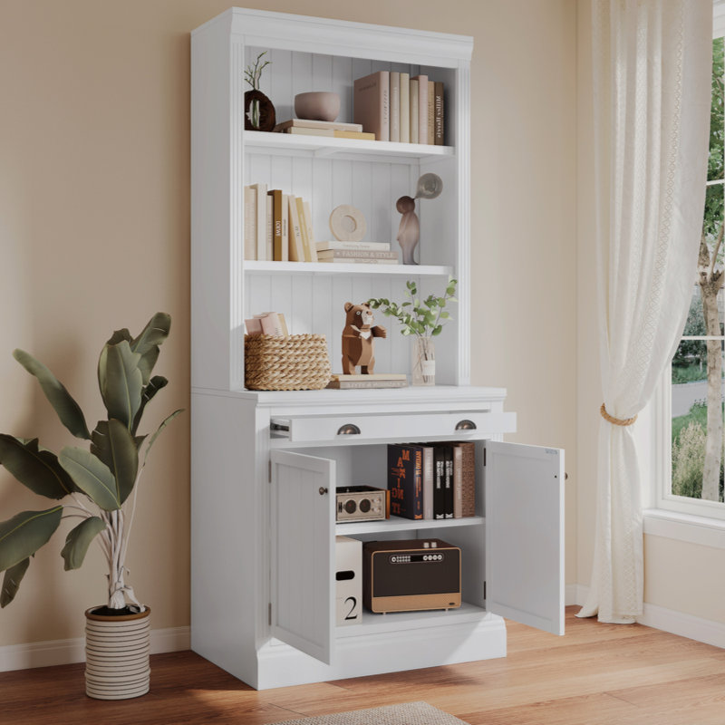 83.4"Tall Bookshelf Suite,  Bookcase Suite With LED Ing,Doors And Drawers,2-Piece Set Storage Bookcase With Open Shelves  ,Home Office,